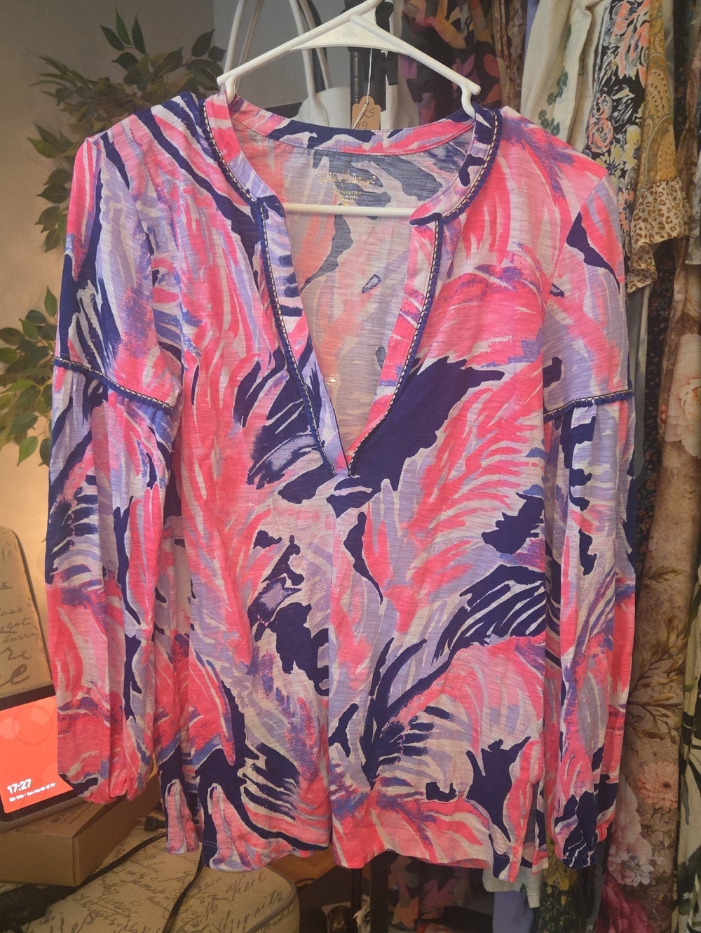 Lilly Pulitzer Pink Purple Printed V-Neck Top XS